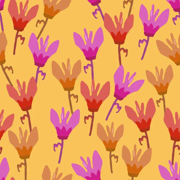 Seamless Plants Pattern Background Mixed Tricolour Flowers Greeting Card Fabric — 스톡 벡터