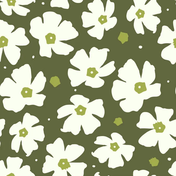 Nahtlose Pflanzen Muster Hintergrund Mit Weißen Niedlichen Blumen Grußkarte Oder — Stockvektor
