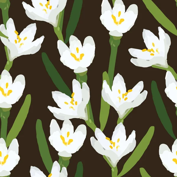 Seamless Plants Pattern Background White Blooms Greeting Card Fabric — Vetor de Stock
