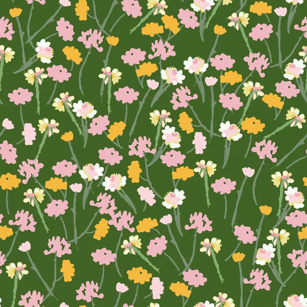 Nahtlose Pflanzen Muster Hintergrund Mit Gemischten Wildblumen Grußkarte Oder Stoff — Stockvektor