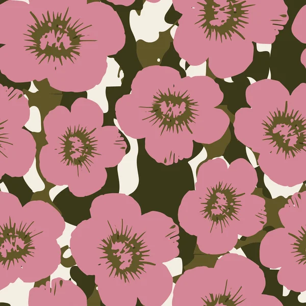 Seamless Plants Pattern Camouflage Background Pink Flowers Greeting Card Fabric — Image vectorielle