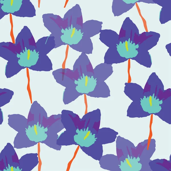 Seamless Plants Pattern Background Cute Star Flowers Greeting Card Fabric — Vetor de Stock
