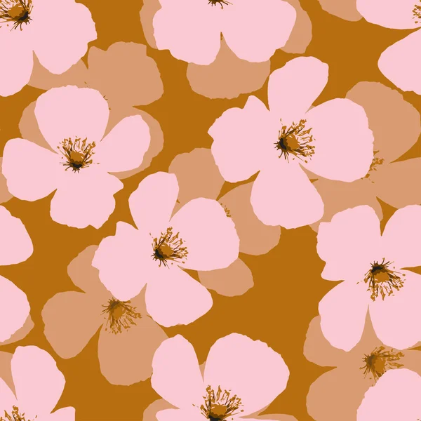 Seamless Plants Pattern Background Pink Flowers Petals Greeting Card Fabric — Image vectorielle