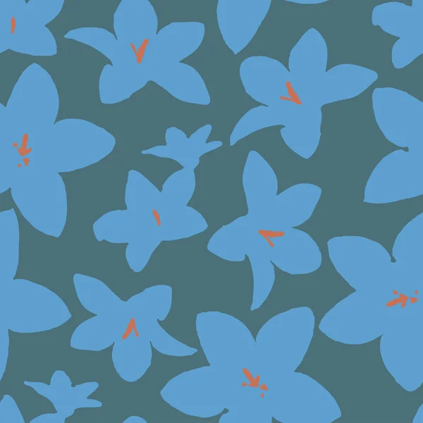 Seamless Plants Pattern Background Hand Drawn Twotone Flowers Greeting Card — Stockvektor