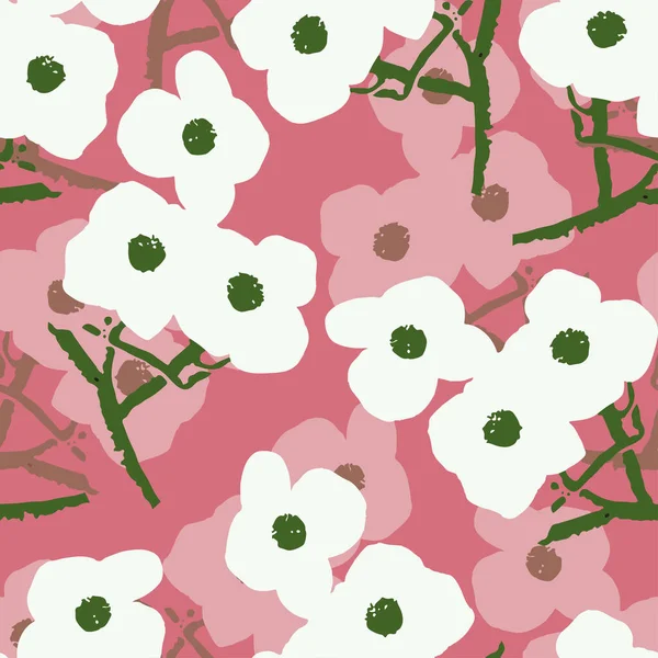 Seamless Plants Pattern Pink Background Flowers Greeting Card Fabric — Image vectorielle