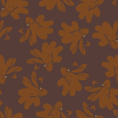 seamless plants pattern background with doodle  brown flowers , greeting card or fabric