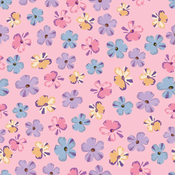 Seamless Plants Pattern Background Sweet Multicolour Flowers Greeting Card Fabric — Stockvektor