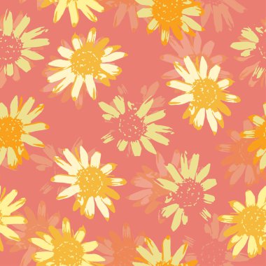 seamless plants pattern background with cute sunflowers , greeting card or fabric