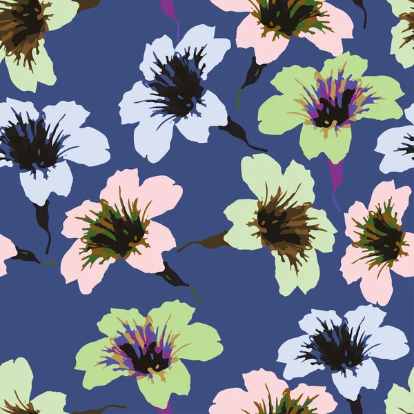 Seamless Plants Pattern Background Hand Drawn Hibicus Flowers Greeting Card — Stockvektor
