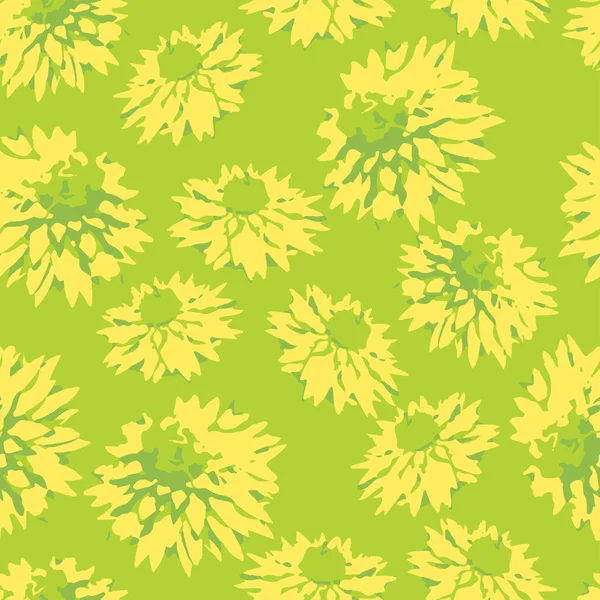 Seamless Plants Pattern White Background Green Yellow Flowers Greeting Card — Stockvektor