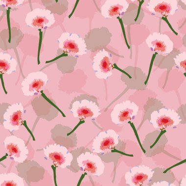 seamless plants pattern background with mixed pink flowers , greeting card or fabric