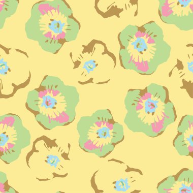 seamless plants pattern on yellow background with abstract  flower , greeting card or fabric