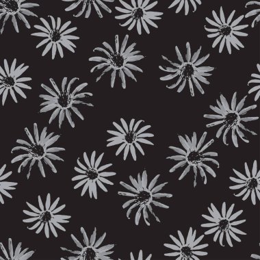 seamless plants pattern background with black flowers , greeting card or fabric