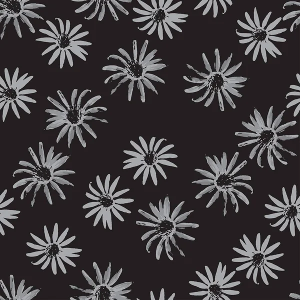 Seamless Plants Pattern Background Black Flowers Greeting Card Fabric — 图库矢量图片