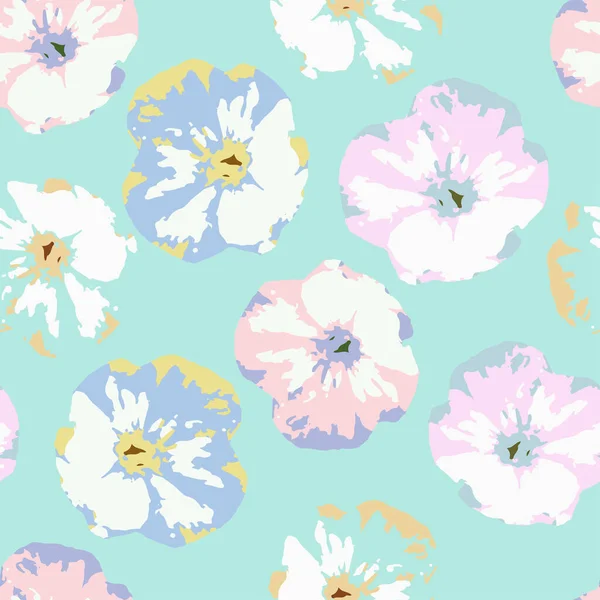 Seamless Plants Pattern Background Mixed Hand Drawn Pastel Flowers Greeting — Stockvektor