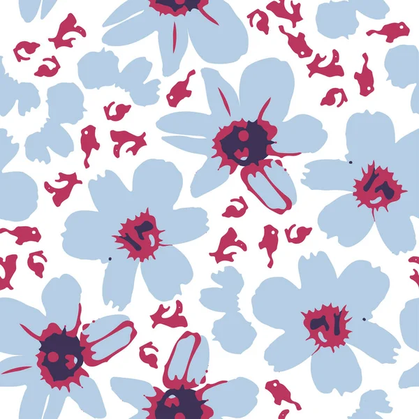 Seamless Plants Pattern Background Twotone Colour Flowers Greeting Card Fabric — Stockvektor