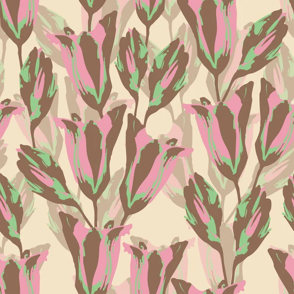Seamless Plants Pattern Background Pastel Abstract Flowers Greeting Card Fabric — Vetor de Stock