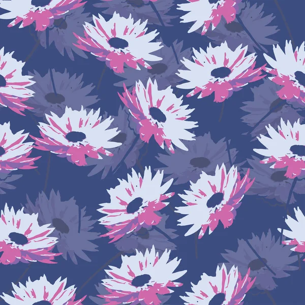 Seamless Plants Pattern Blue Background Flowers Greeting Card Fabric — Stockvektor