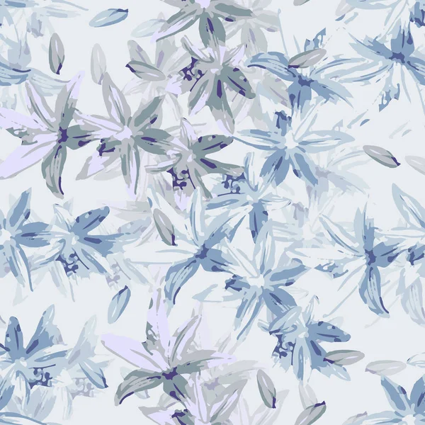 Seamless Light Blue Flowers Pattern Background Greeting Card Fabric — Stockový vektor