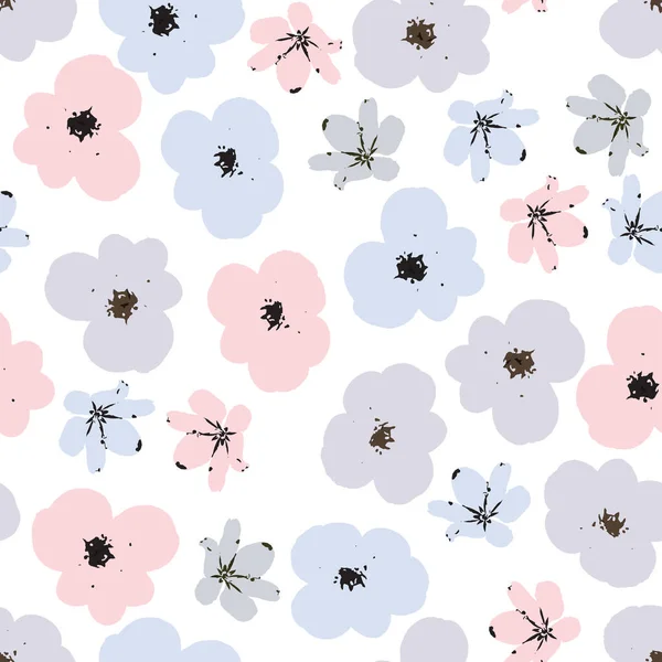Seamless Plants Pattern White Background Doodle Flowers Greeting Card Fabric — Stockvektor