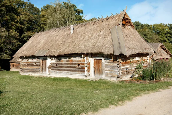 Courtyard Traditional Ukrainian Rural Hut Master Buildings Wooden Log Walls — Fotografia de Stock