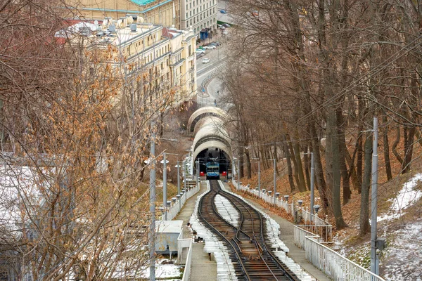 Trilha Ferroviária Funicular Kiev Longo Encosta Parque Temporada Inverno Sem — Fotografia de Stock