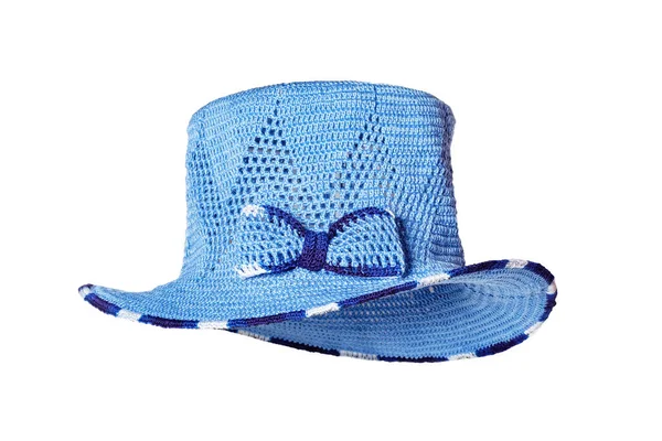 Beautiful Knitted Women Hat Made Hand Wavy Brim Bright Blue — Stok fotoğraf