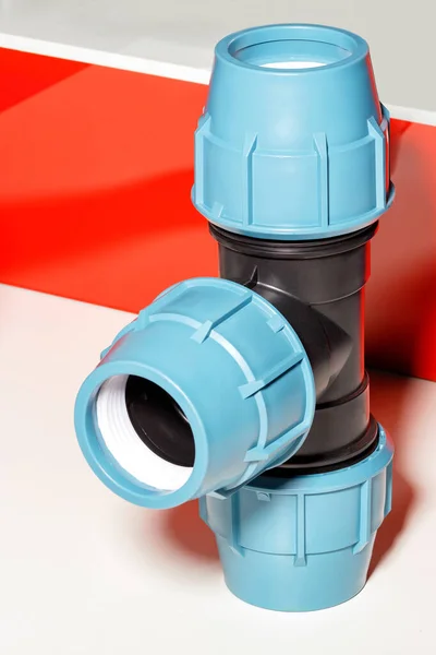 Connecting Triple Fitting Pvc Pipe Vertical Image Close — Stock fotografie