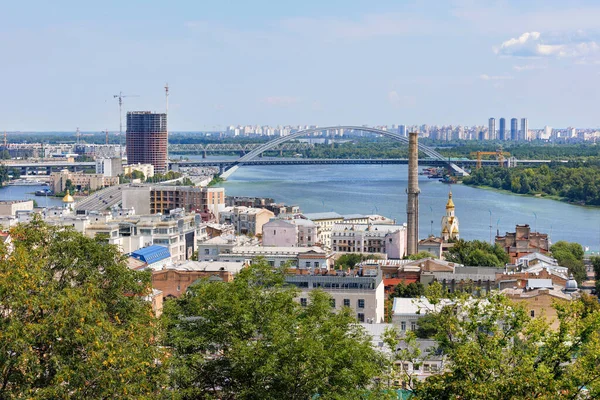 Top View Part Old District Kyiv Podil Numerous Bridges Dnipro — Stock Photo, Image