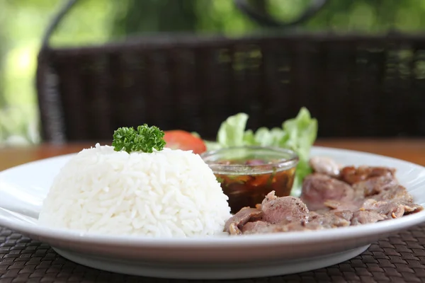 Reis mit gebratenem Schwein — Stockfoto