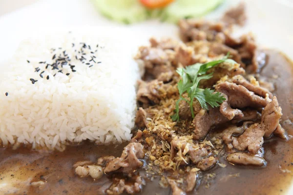 Nasi dengan daging babi goreng — Stok Foto