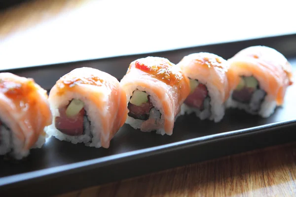 Salmon sushi rolls — Stock Photo, Image