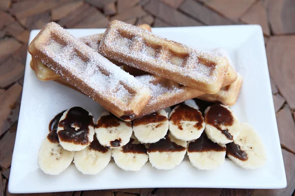 Waffle with banana — Stock Photo, Image