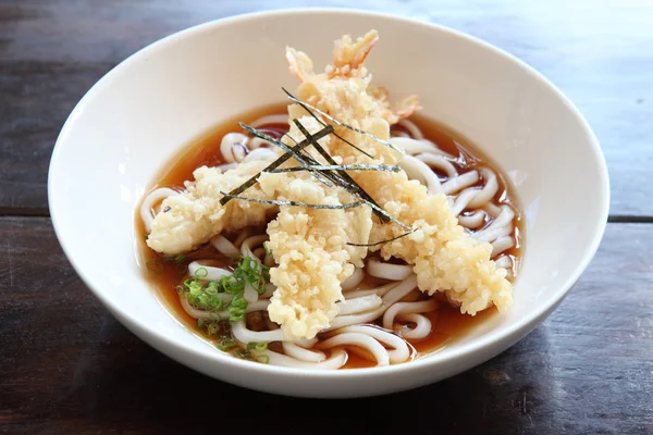 Udon noodles with shrimp tempura — Stock Photo, Image