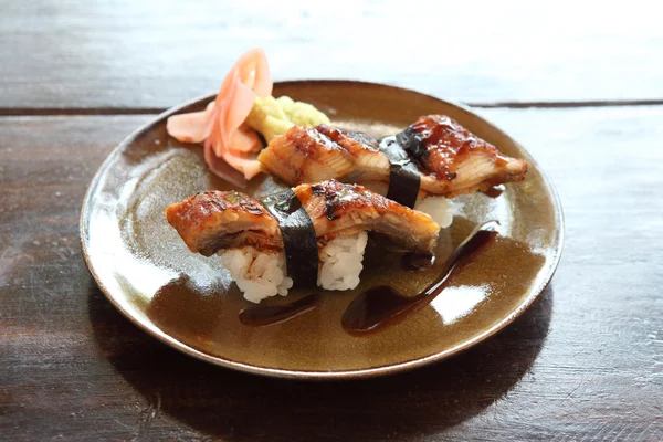 Japonské potraviny rýže s suši Úhoř říční úhoř (unagi úhoř) — Stock fotografie