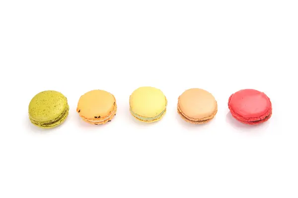 Colorful macaroon in close up isolated on white background — Stock Photo, Image