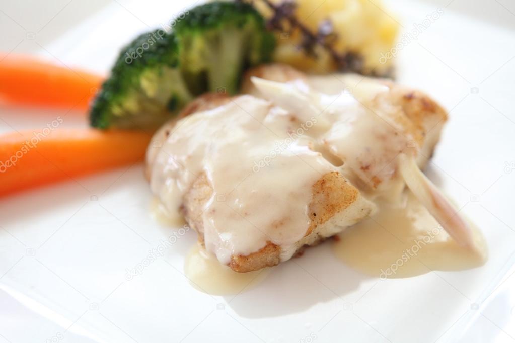 sea bass fillet with white sauce
