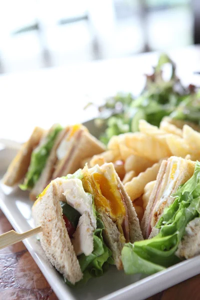 Club sandwich with on wood background — Stock Photo, Image