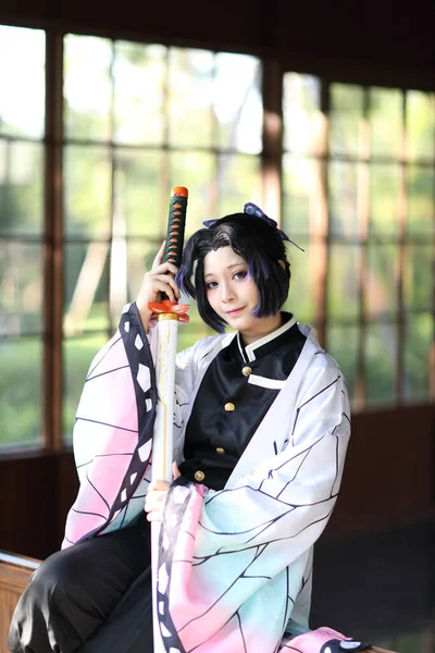 Japan Anime Cosplay Portrait Girl Comic Costume Japanese Theme Garden — Stock Photo, Image