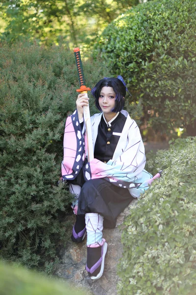 Japan Anime Cosplay Portrait Girl Comic Costume Japanese Theme Garden — Stock Photo, Image