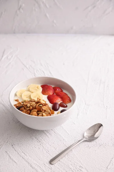 Bowl Granola Cereal Yogurt Berries Isolated White Background Royalty Free Stock Photos
