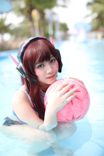 Portrait Japan Anime Cosplay Girl Swim Suit Swimming Pool — Stock Photo, Image