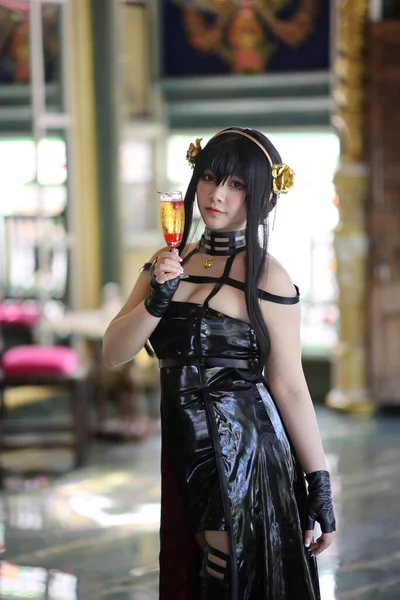 Portrait Beautiful Young Woman Cosplay Spy Dress — Stock Photo, Image