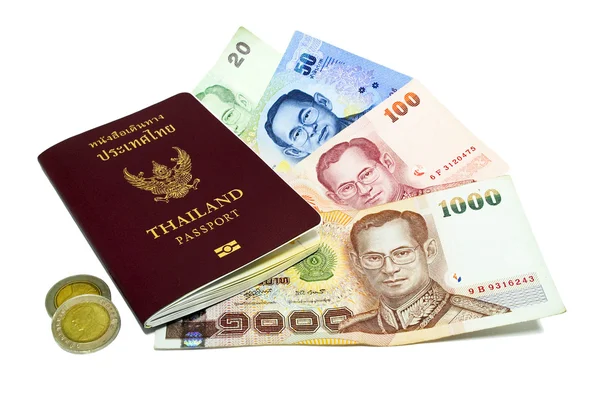 Thailand passport and Thai money — Stock Photo, Image