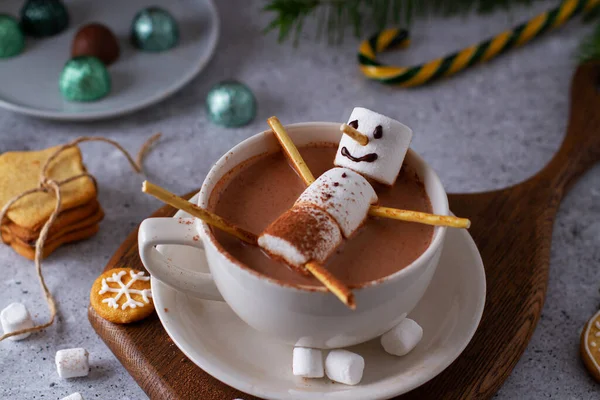 Marshmallow Man Cup Cocoa Table Christmas — Stock Photo, Image