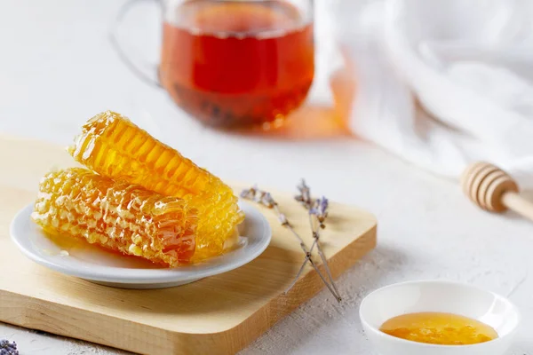 Bee Honey Combs Tea Table Breakfast — Stock Photo, Image