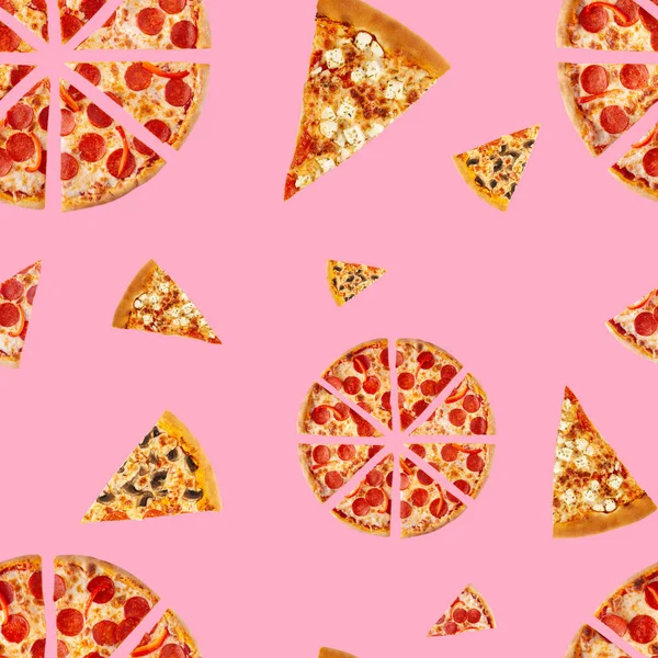 Pattern Slices Circle Pizza Pink Background — Stock Photo, Image