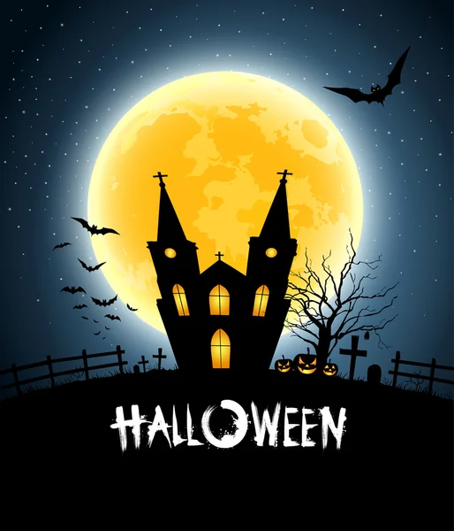 Halloween casa festa luna piena — Vettoriale Stock