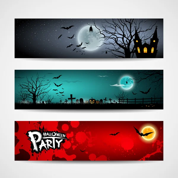 Feliz día de Halloween banner de diseño de fondo conjunto — Vector de stock