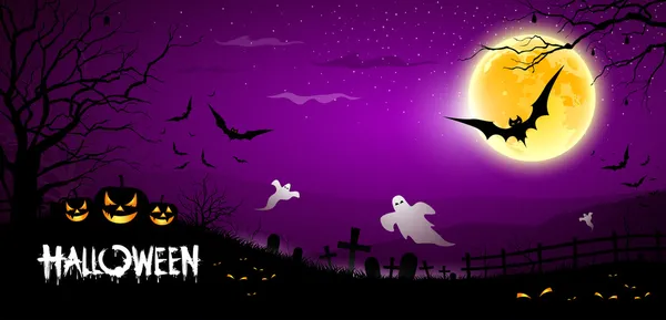 Halloween fantasma spaventoso sfondo viola — Vettoriale Stock